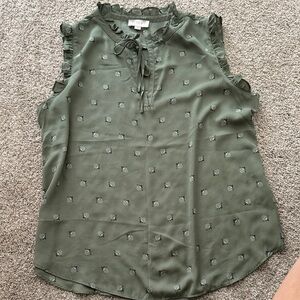 LOFT Green Ruffle Blouse